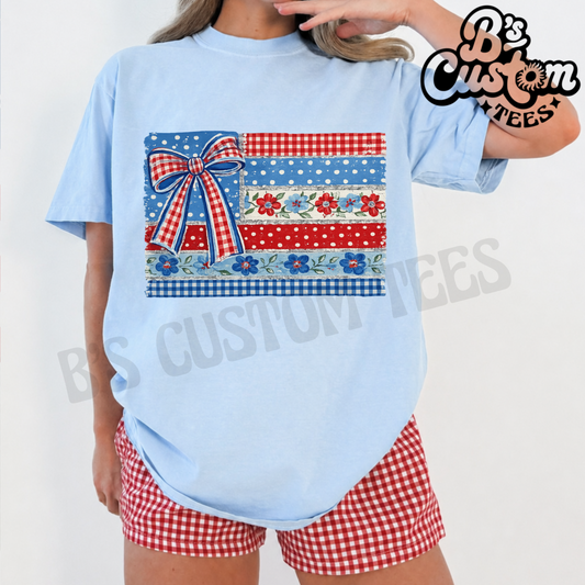 Gingham Floral American Flag