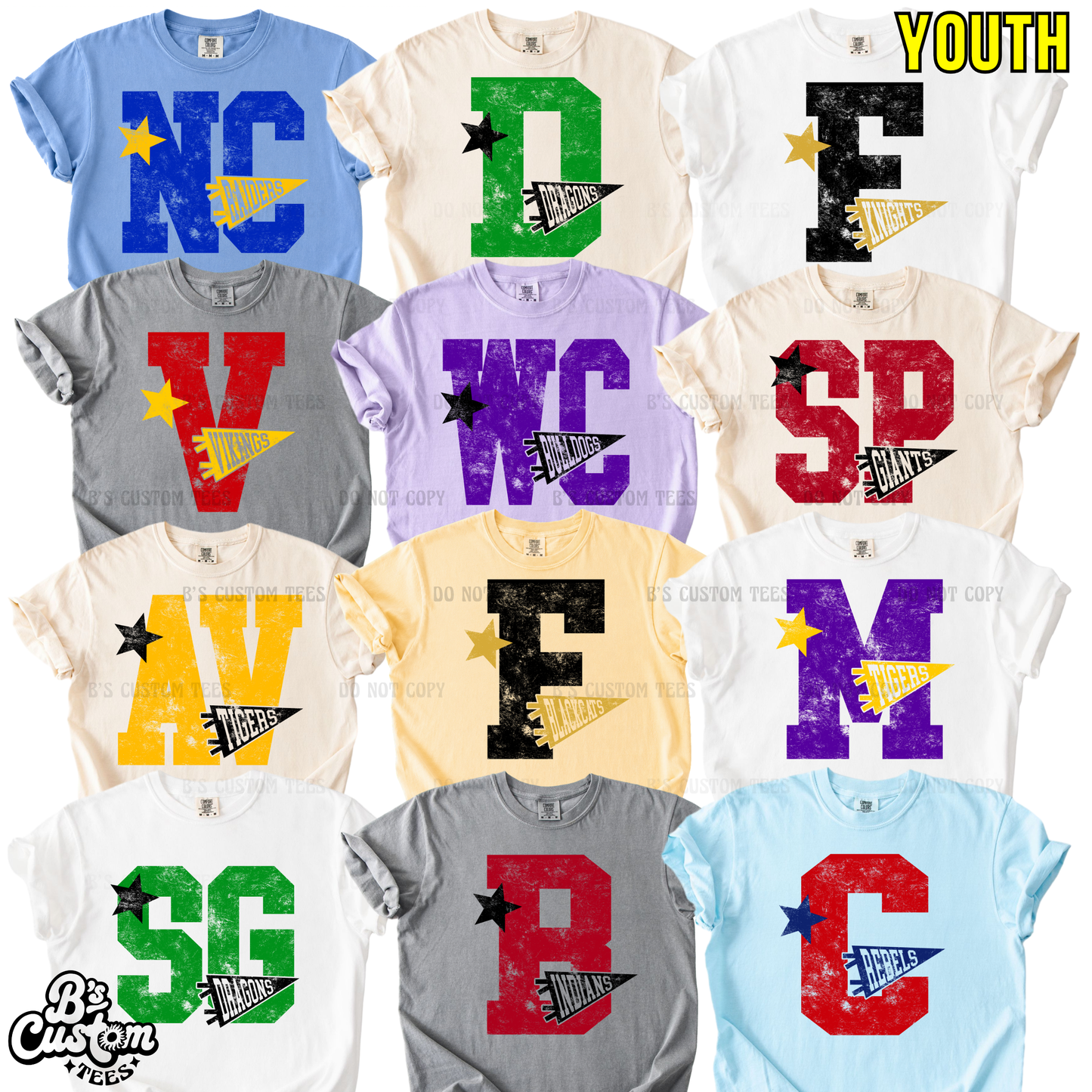 Grungy Letter + Pennant Custom Youth