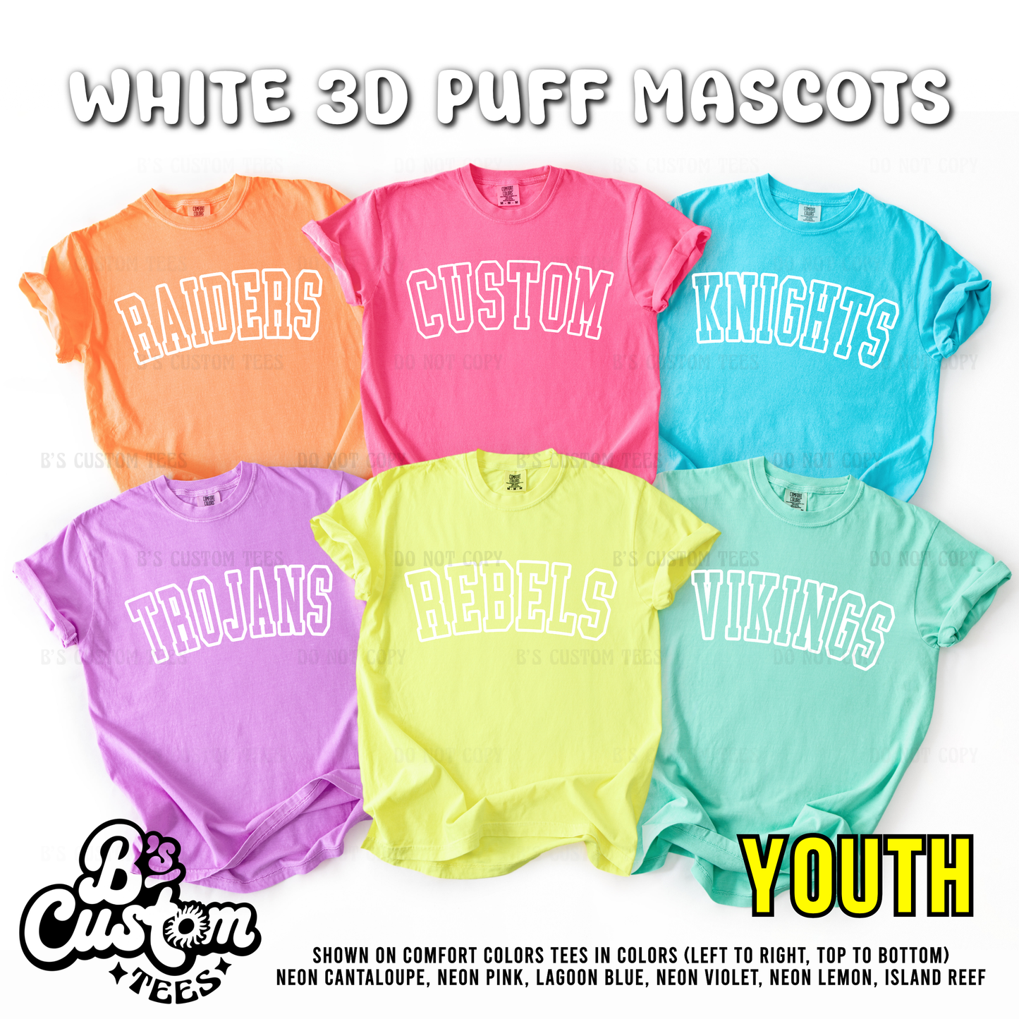 White 3D Puff Mascot Custom YOUTH