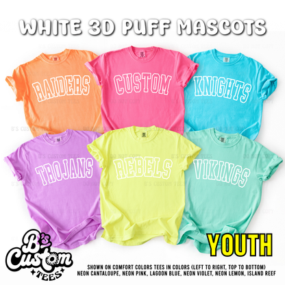 White 3D Puff Mascot Custom YOUTH